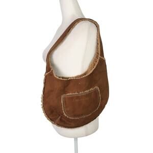 Vintage Tommy Hilfiger brown faux suede shearling lined shoulder bag purse